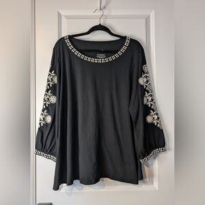 J. Jill Women’s Pure Jill Organic Cotton Embroidered Boho 3/4 Sleeve Tunic 2X